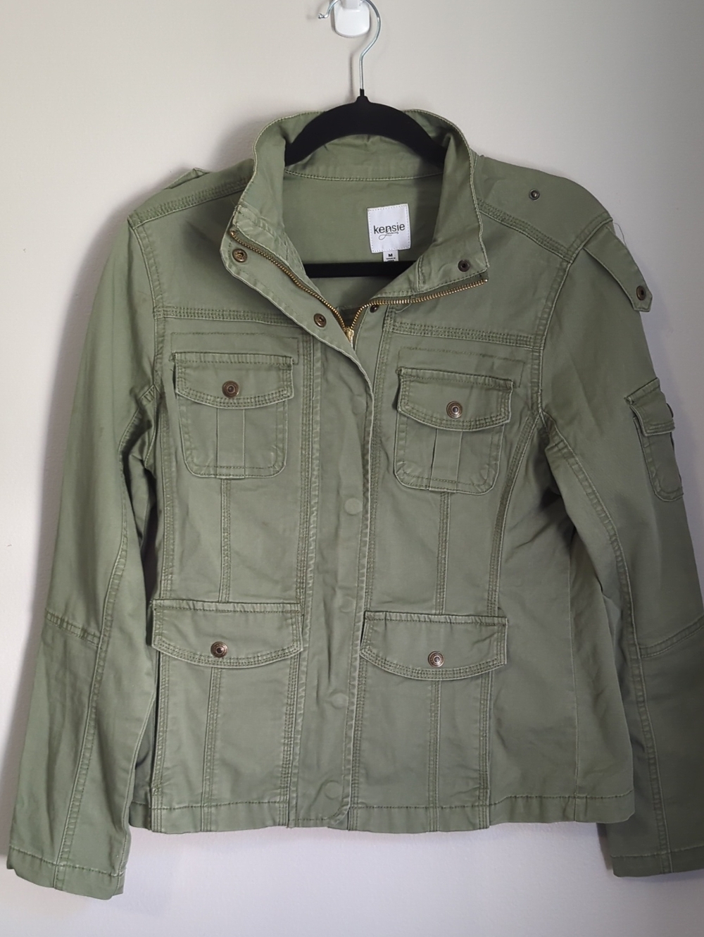 kensie Sage Green Utility Jacket with Front Pockets Women's M